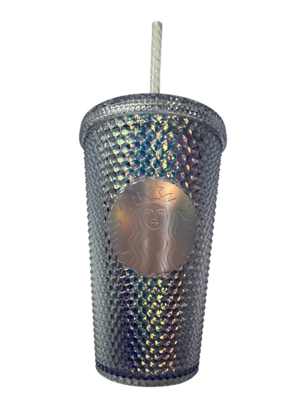 Starbucks Short Acrylic Plastic Tumbler Cold Cup.  Clear / Iridescent.  Studded